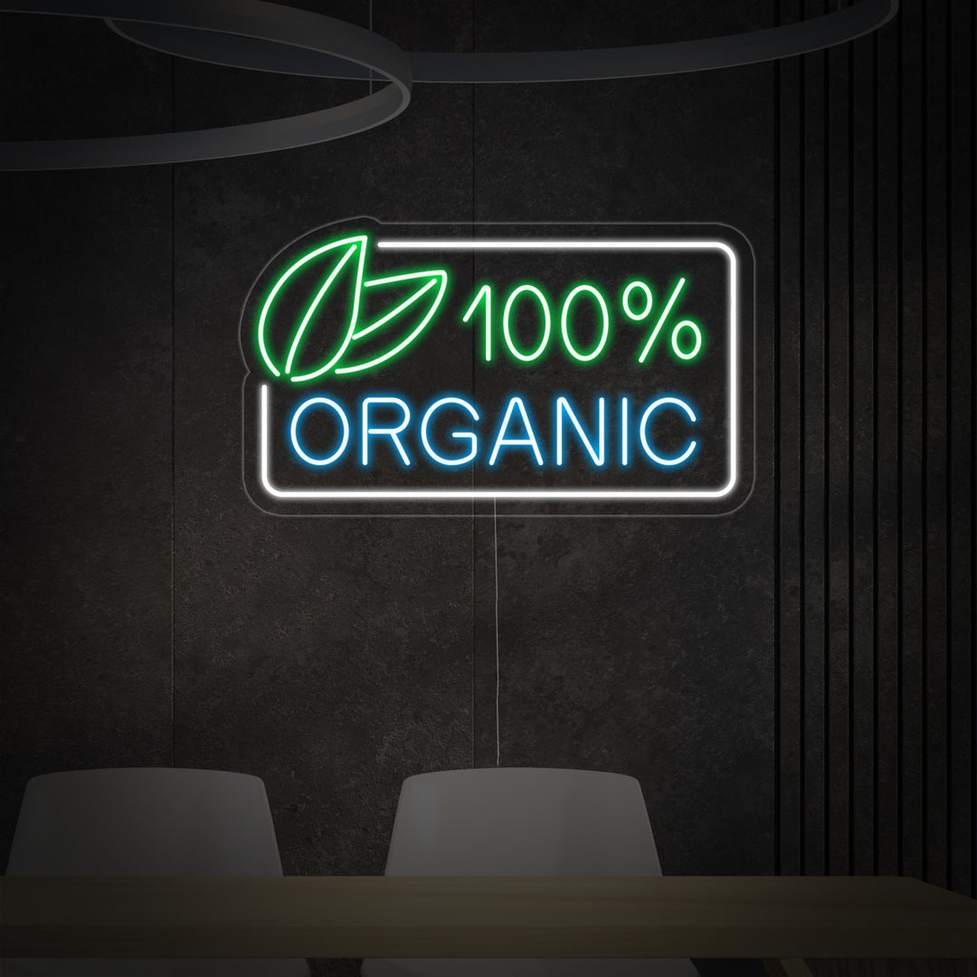 "100 Percent Organic" Enseigne Lumineuse en Néon
