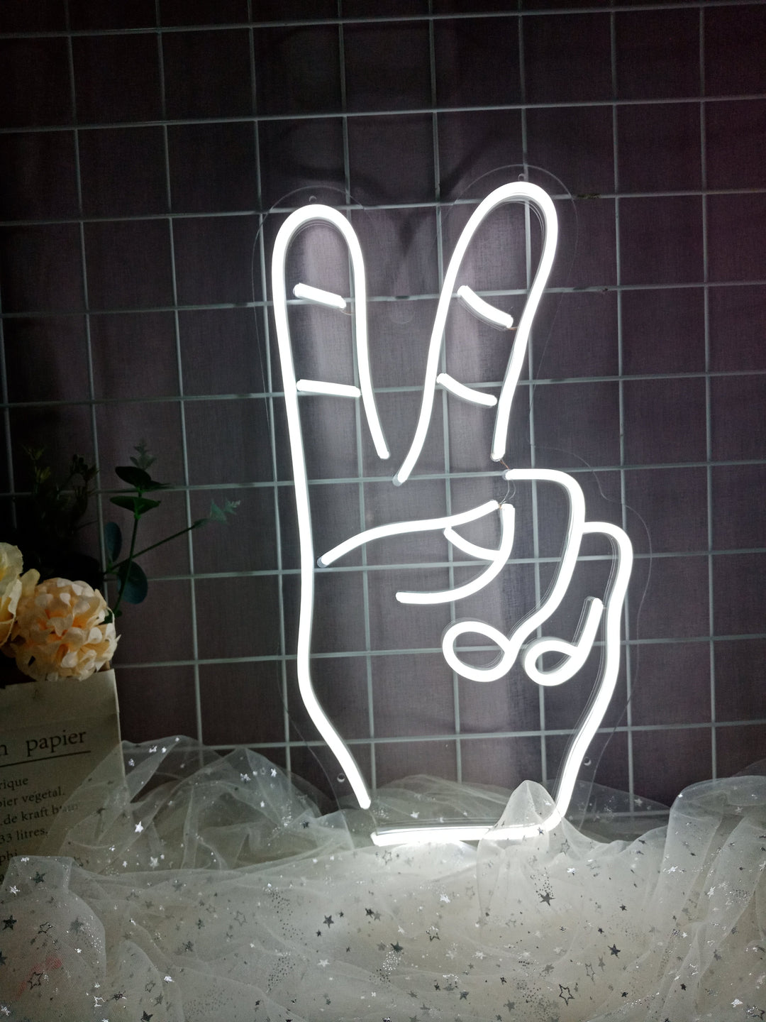 "Paix, Gestuelle De Paix" Enseigne Lumineuse en Néon (Stock: 2 unités)
