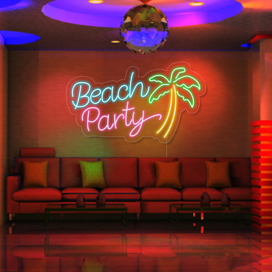 "Beach Party, Palmier" Lumineuse en Néon