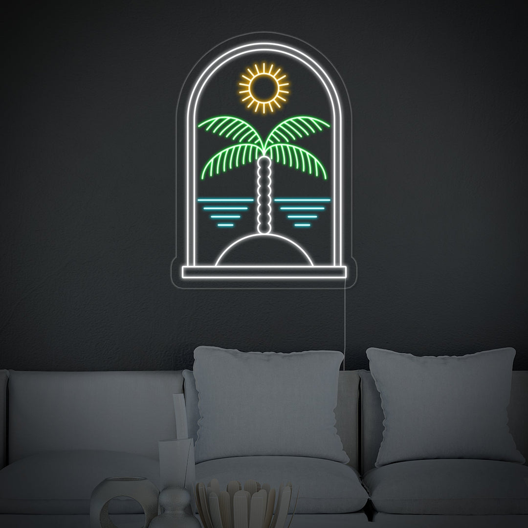 "Bohemian Palmier Soleil Eau" Enseigne Lumineuse en Néon