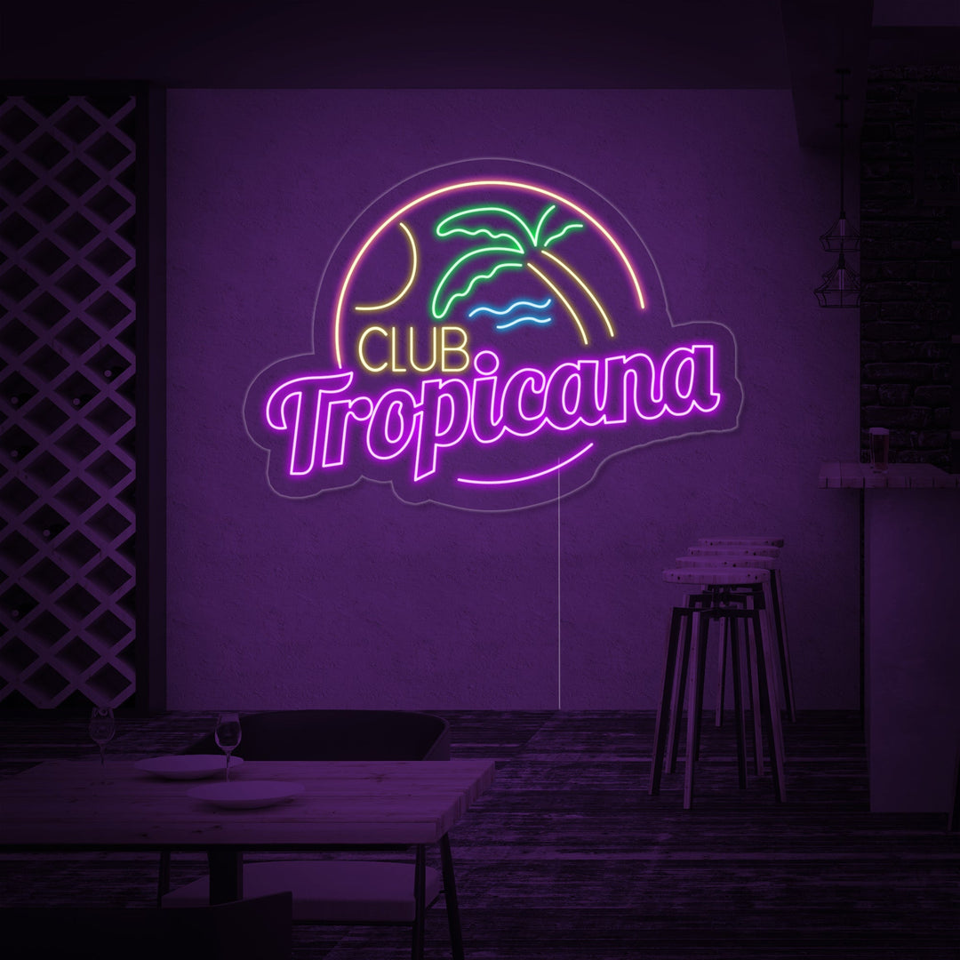 "Club Tropicana Plage, Palmier, Bar" Enseigne Lumineuse en Néon