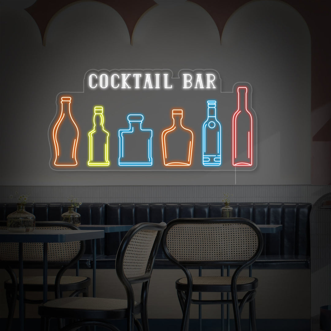 "Cocktail Bar Bouteilles De Whisky, Vin, Tequila, Champagne, Cognac, Rhum, Bourbon" Enseigne Lumineuse en Néon
