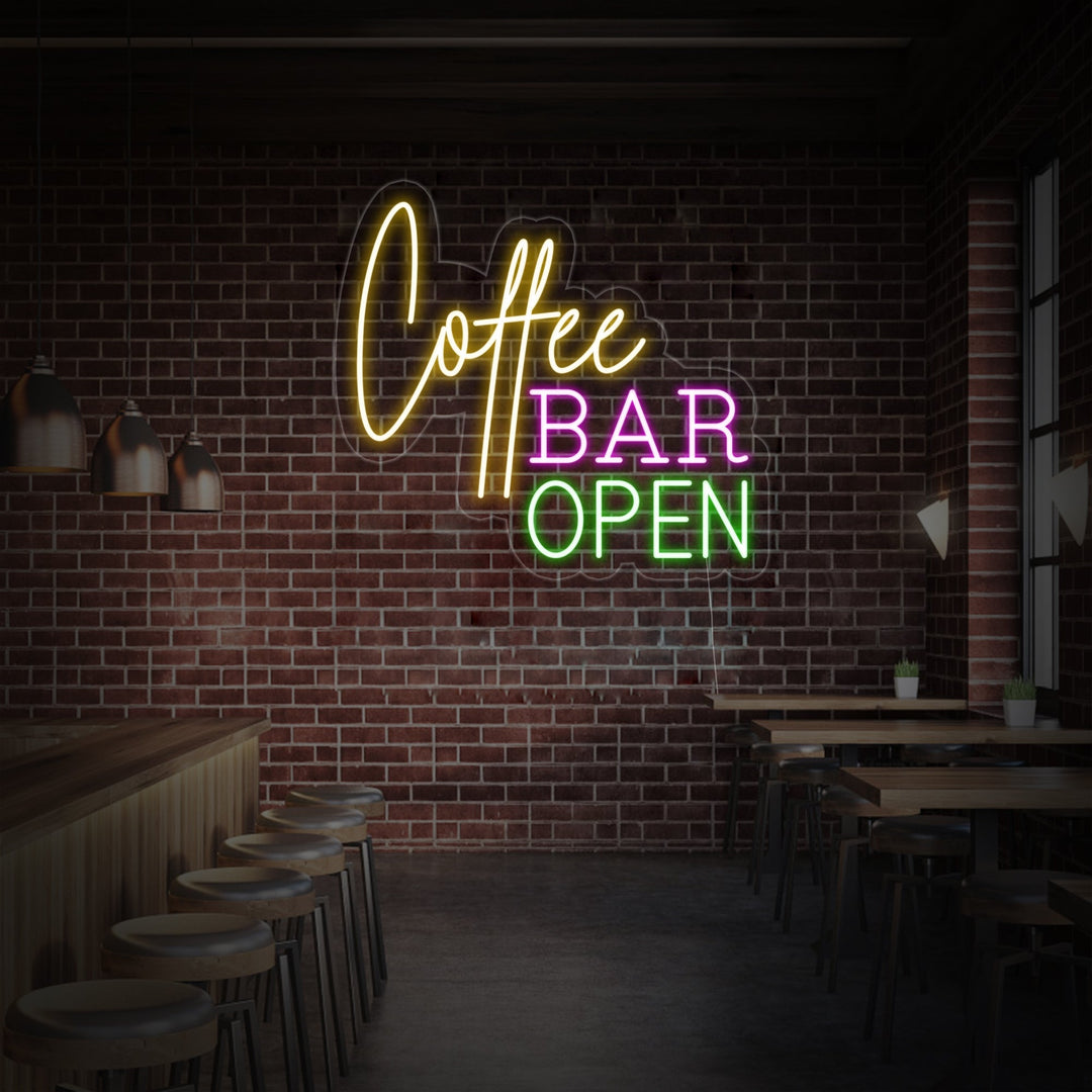 "Coffee Bar Open" Lumineuse en Néon