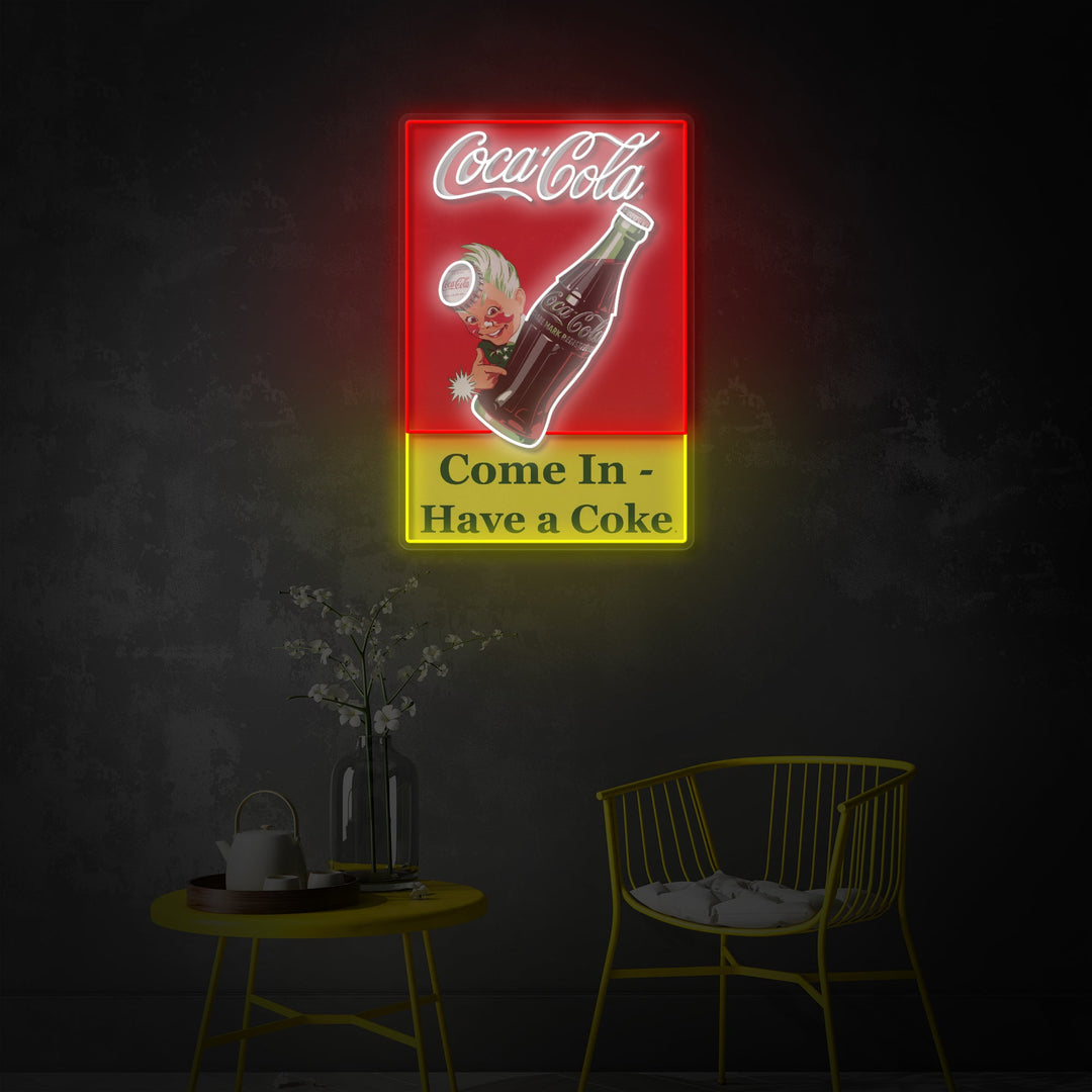 "Come In Have A Coke, logo de l'atelier de consommation d'alcool" Enseigne néon LED imprimée UV