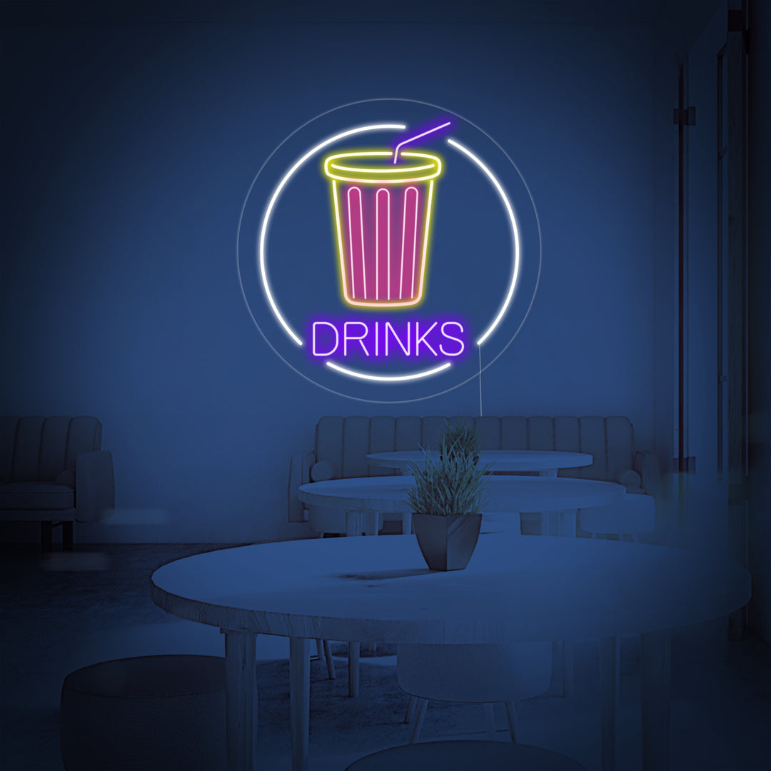 "Drinks, Tasse À Boisson" Enseigne Lumineuse en Néon