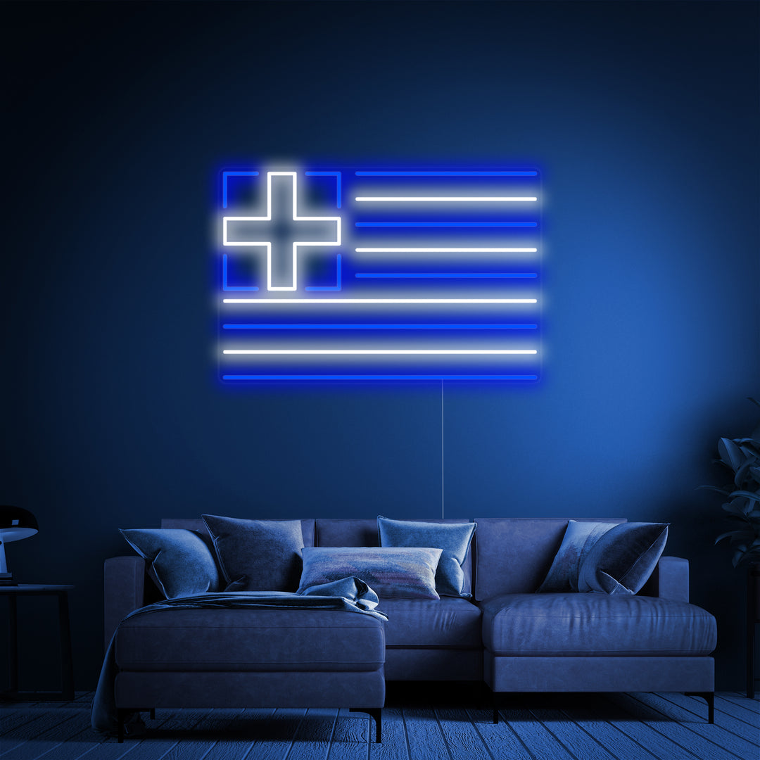 "Drapeau de Grèce" Enseigne Lumineuse en Néon