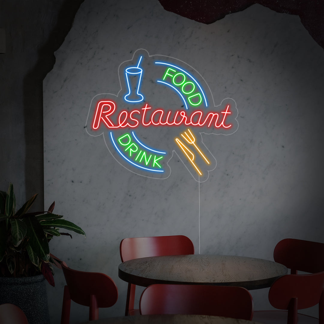 "Food And Drink Restaurant" Enseigne Lumineuse en Néon