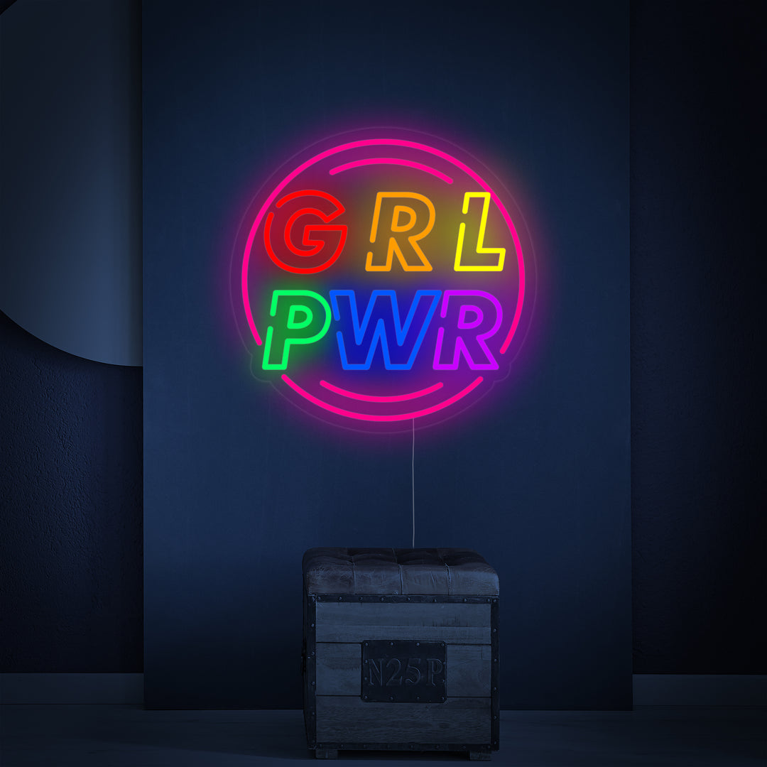 "Girl Power Avec Cercle" Enseigne Lumineuse en Néon