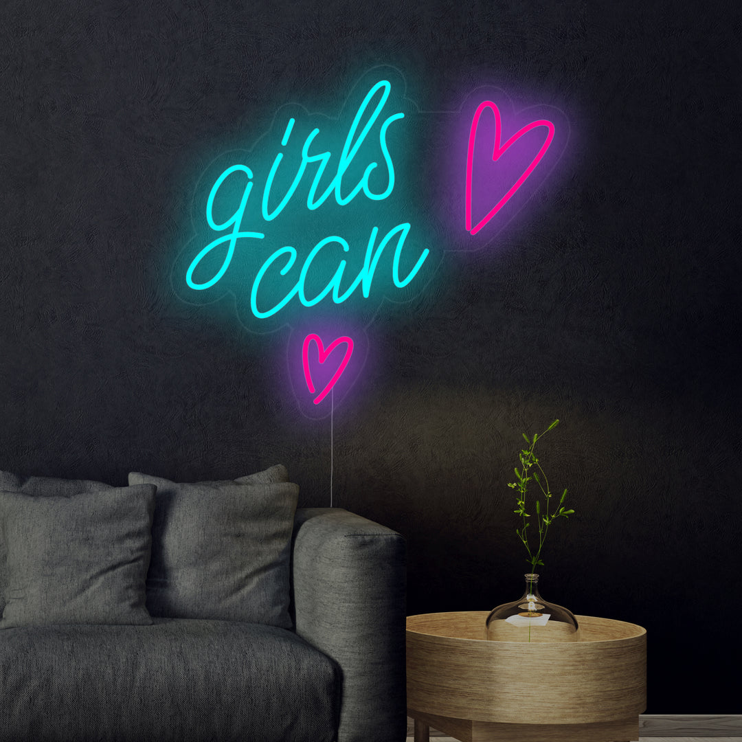 "Girls Can" Enseigne Lumineuse en Néon