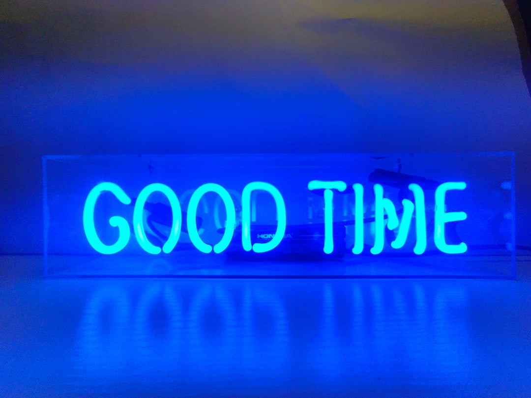 "Good Time" Enseigne Lumineuse en Acrylique, Enseigne Lumineuse en Verre, Enseigne Lumineuse de Table