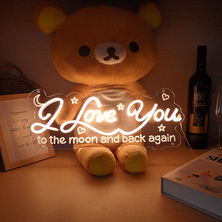 "I Love You To The Moon And Back Again" Mini Lumineuse en Néon