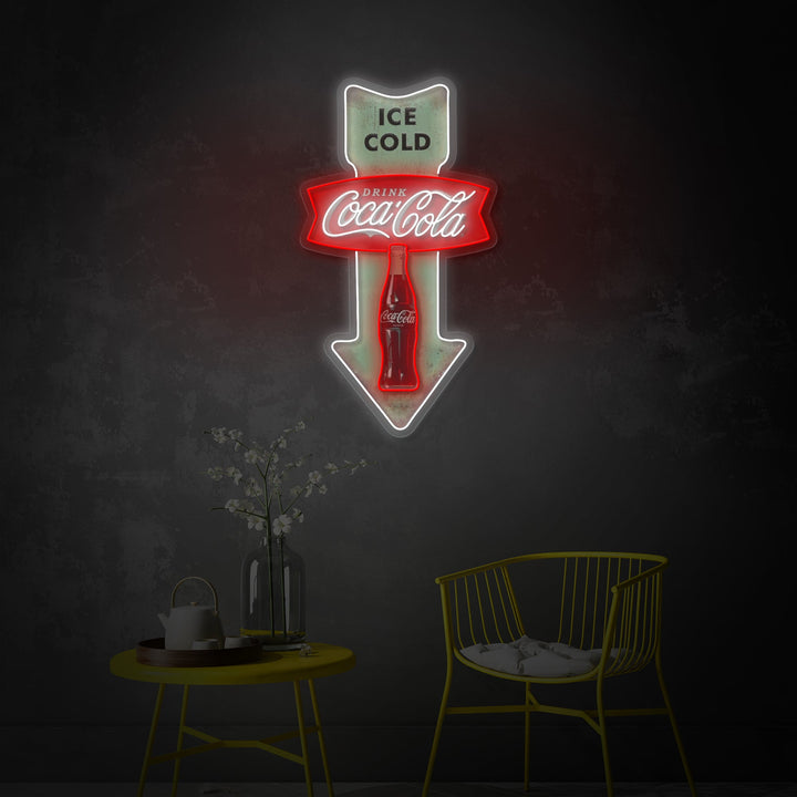 "Ice Cold Cola, flèche de dîner vintage" Enseigne néon LED imprimée UV
