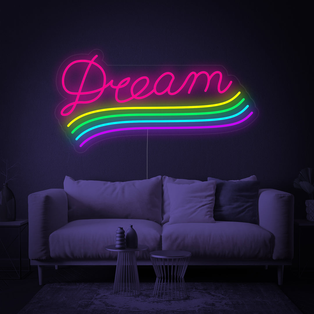 "Drapeau Arc-En-Ciel Fierté Lgbt Unique, Dream" Enseigne Lumineuse en Néon