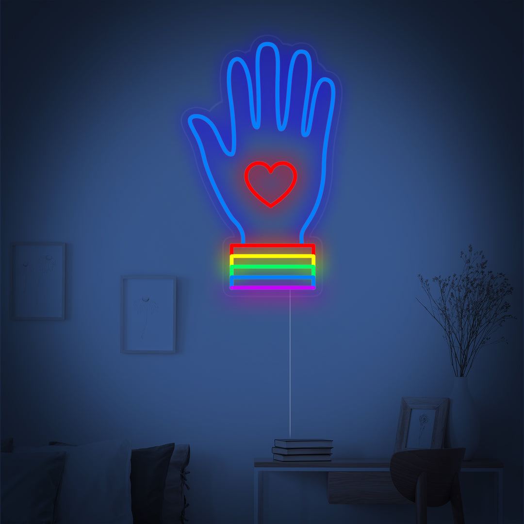 "Drapeau Arc-En-Ciel Fierté Lgbt Unique, Main" Enseigne Lumineuse en Néon