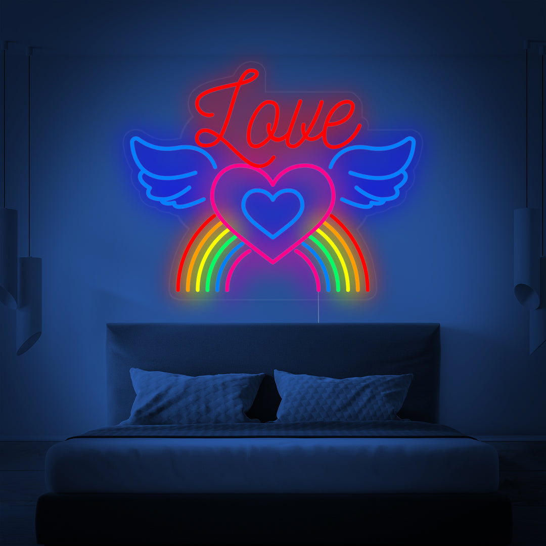 "LGBT LOVE, Arc-en-ciel, Ailes" Lumineuse en Néon