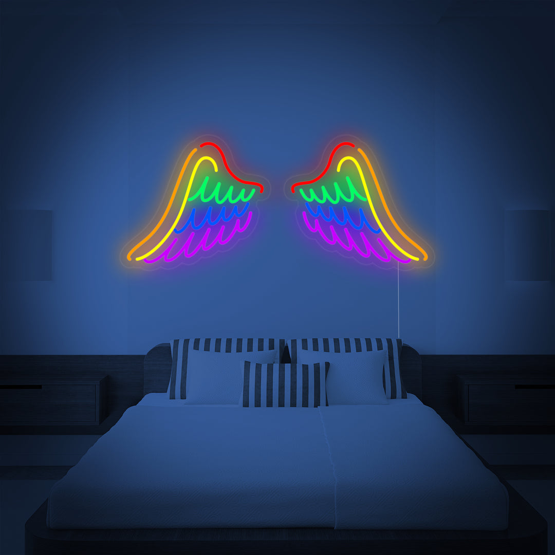 "Drapeau Arc-En-Ciel Fierté Lgbt Unique, Ailes" Enseigne Lumineuse en Néon