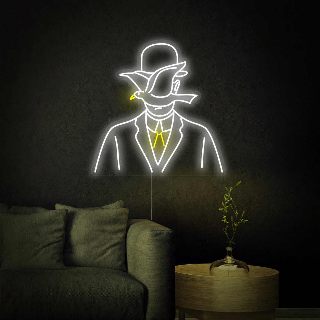 "Homme Au Chapeau Melon" Enseigne Lumineuse en Néon