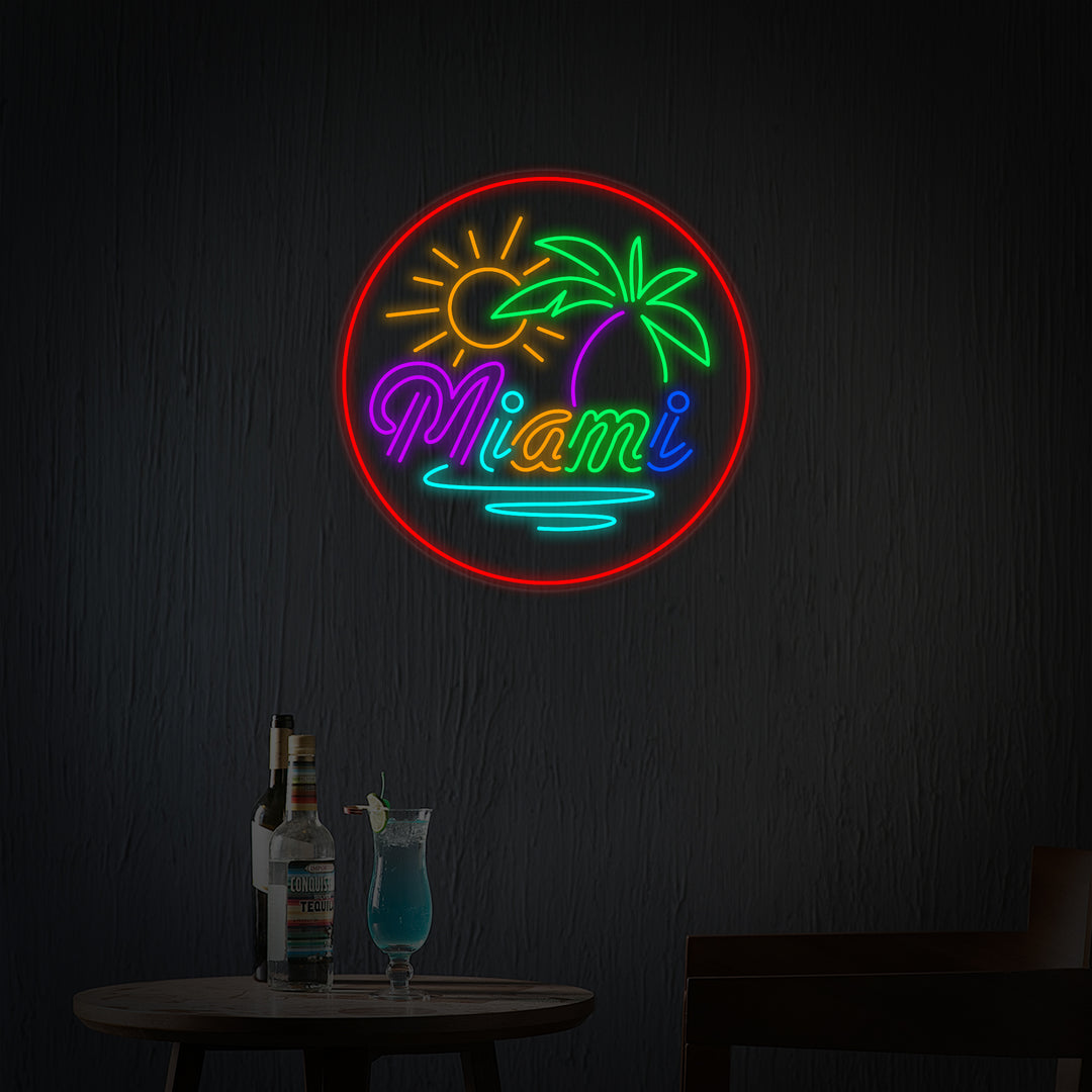 "Miami Bar De Plage En Floride" Enseigne Lumineuse en Néon