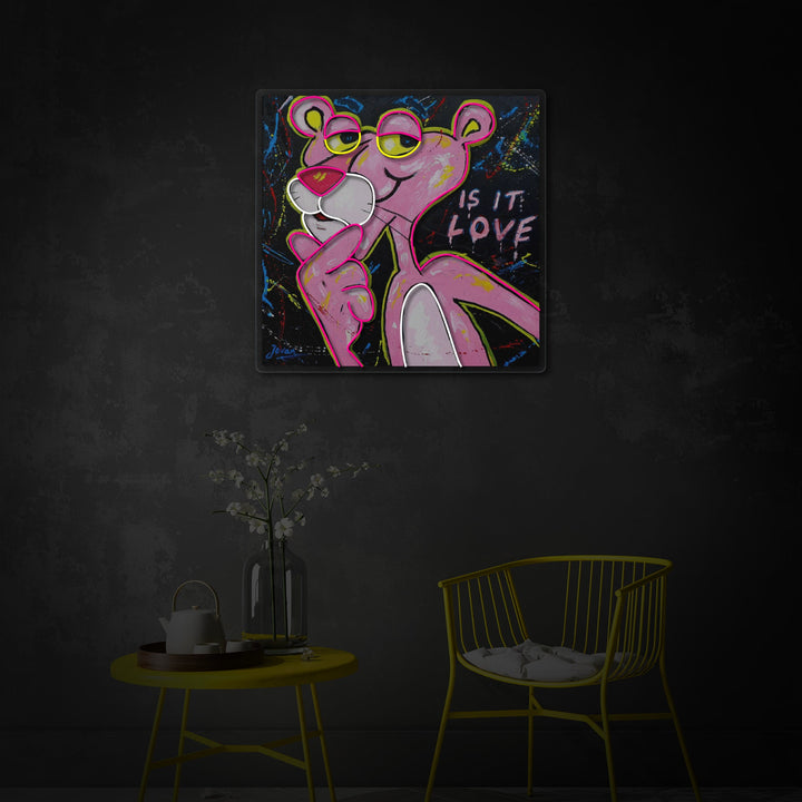"Pink Think Panther, est-ce l'amour" Enseigne néon LED imprimée UV