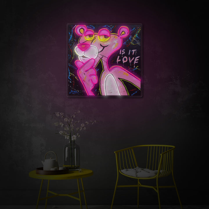 "Pink Think Panther, est-ce l'amour" Enseigne néon LED imprimée UV