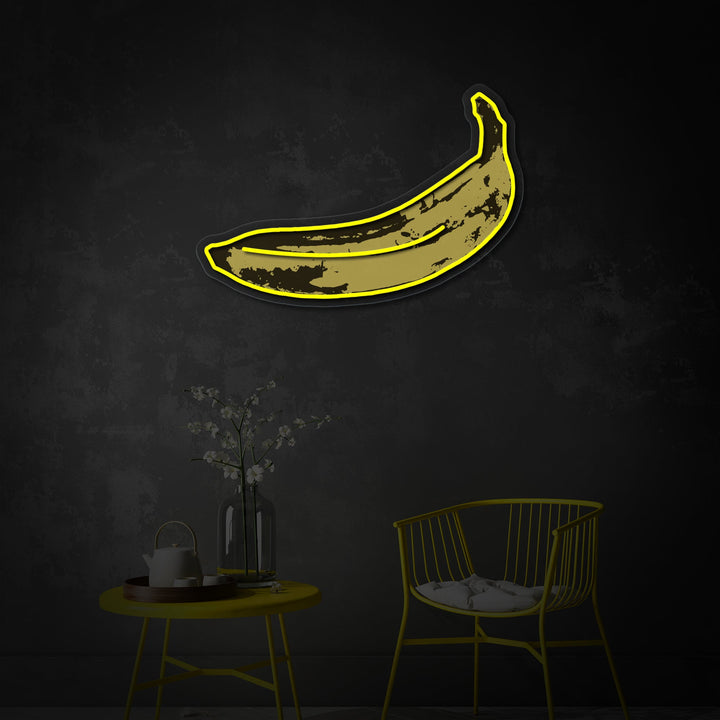 "Banana pop art, peinture d'artiste célèbre" Enseigne néon LED imprimée UV