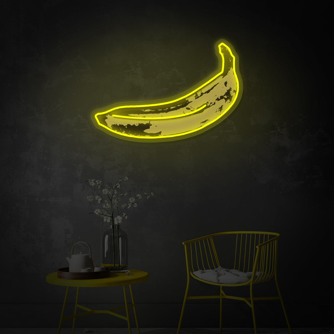 "Banana pop art, peinture d'artiste célèbre" Enseigne néon LED imprimée UV
