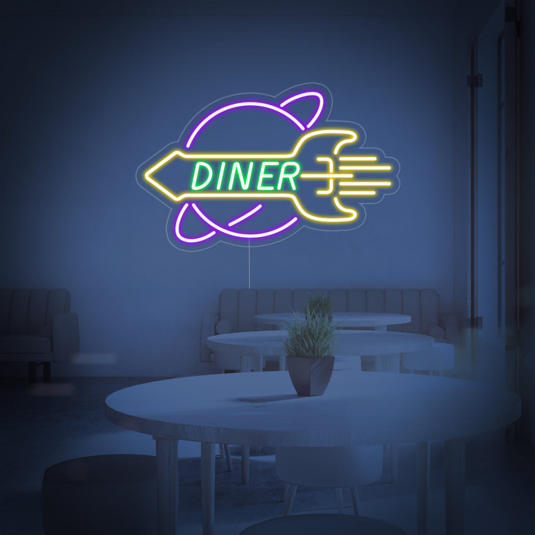 "Rocket Rocket Diner" Enseigne Lumineuse en Néon