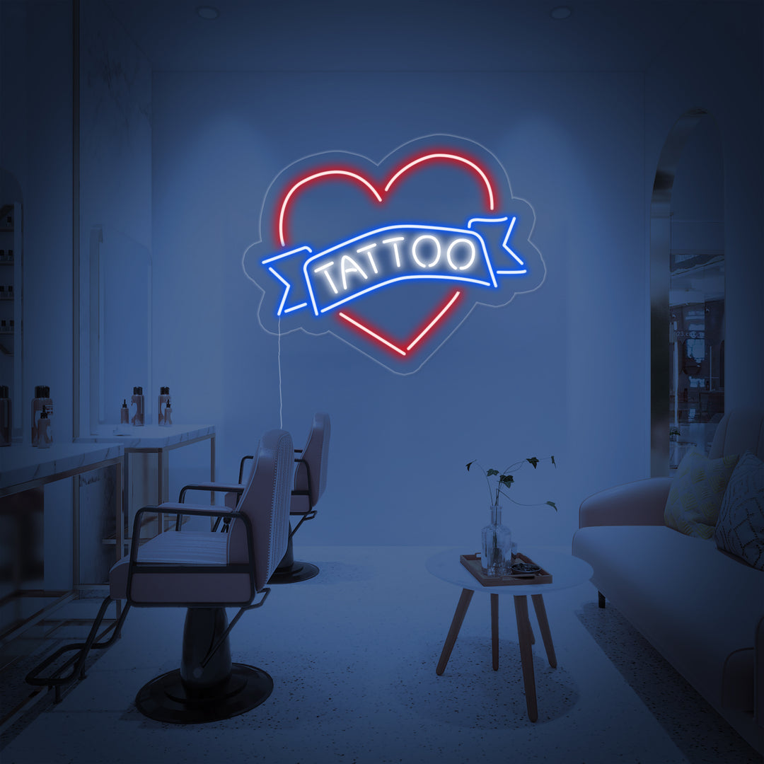 "Tattoo, Cœur" Enseigne Lumineuse en Néon