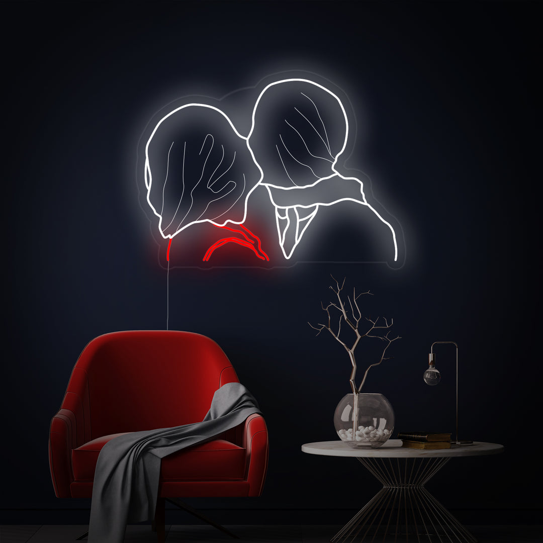 "Les Amoureux Rene Magritte" Enseigne Lumineuse en Néon