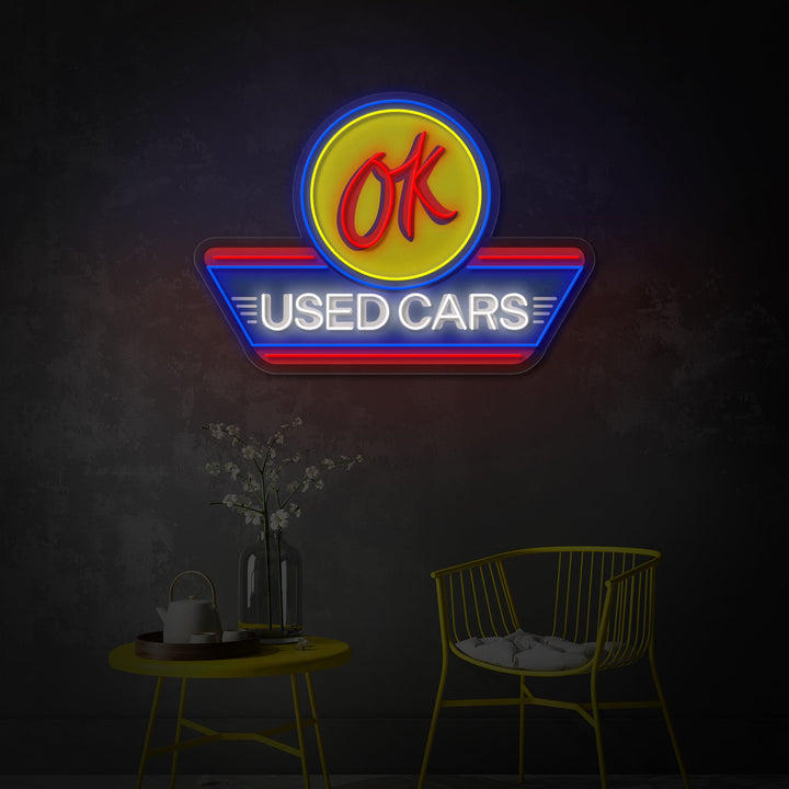 "Used Cars, logo du service automobile" Enseigne néon LED imprimée UV
