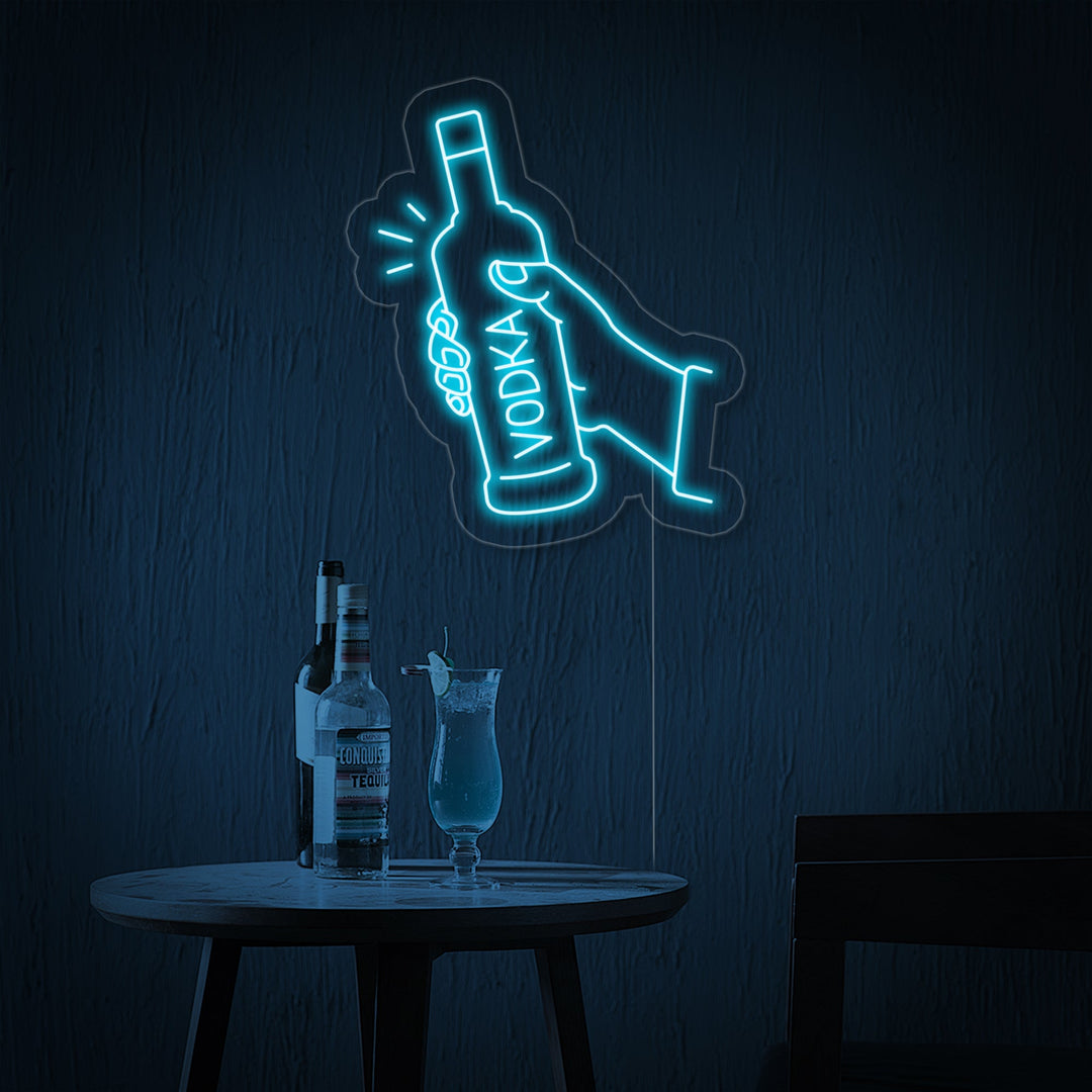"Bar Vodka Bouteille" Enseigne Lumineuse en Néon