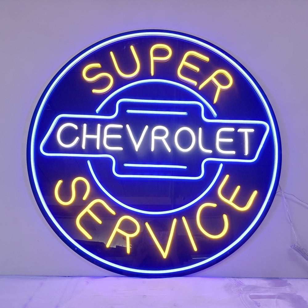 Logo Chevrolet fini fluo brillant en bleu et jaune