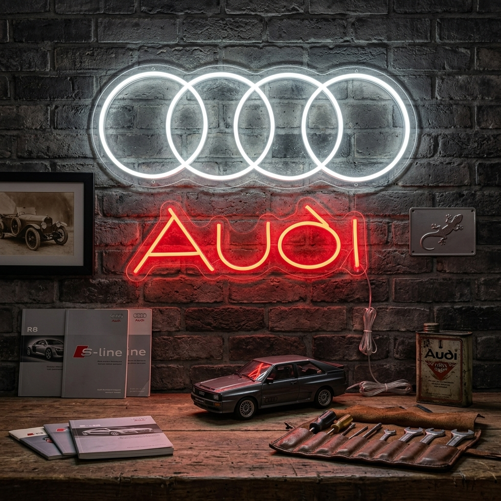"Logo Aud Avec Quatre Cercles" Enseigne Lumineuse en Néon