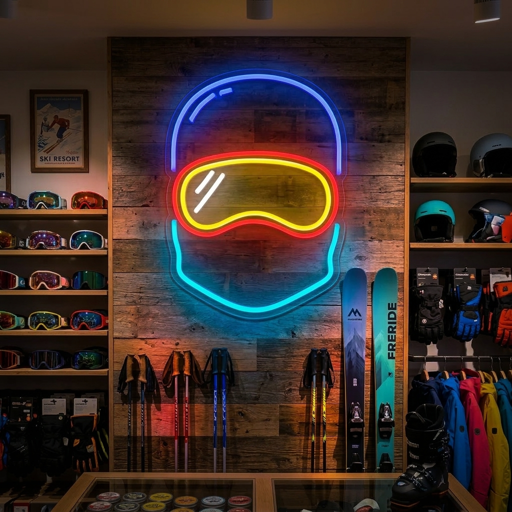 "Snowboarder Homme Des Neiges" Enseigne Lumineuse en Néon