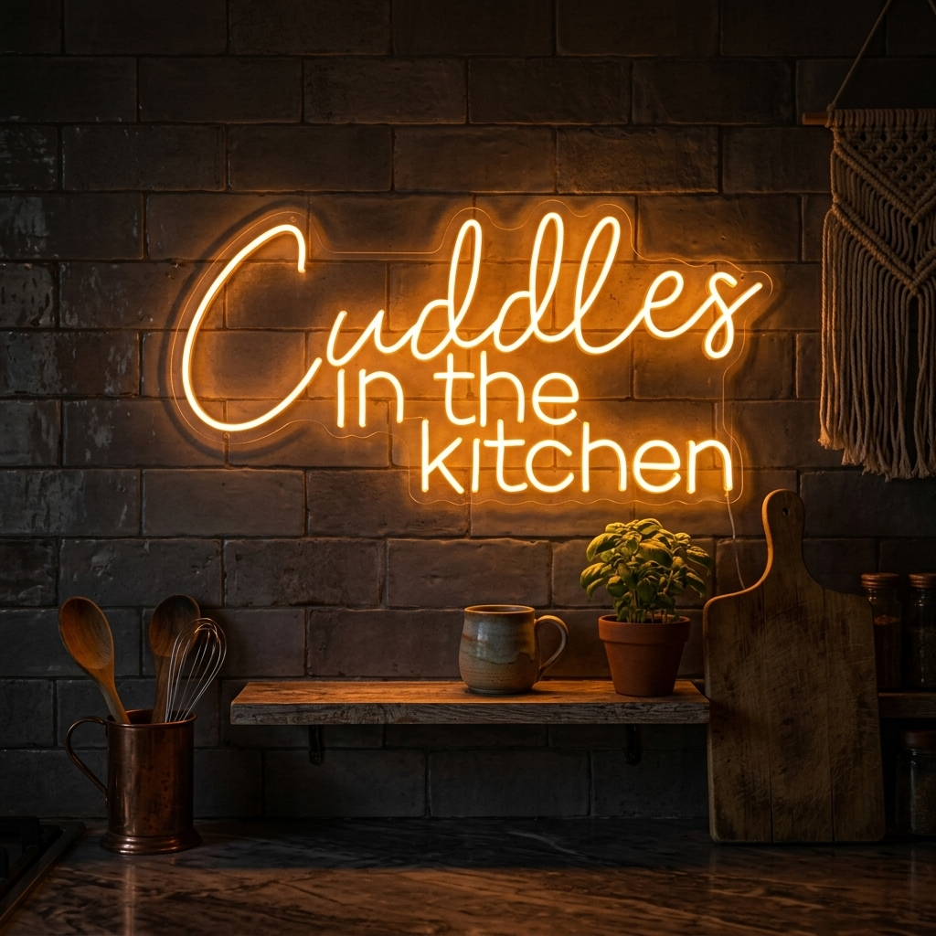 "Cuddles in the Kitchen" Enseigne Lumineuse en Néon