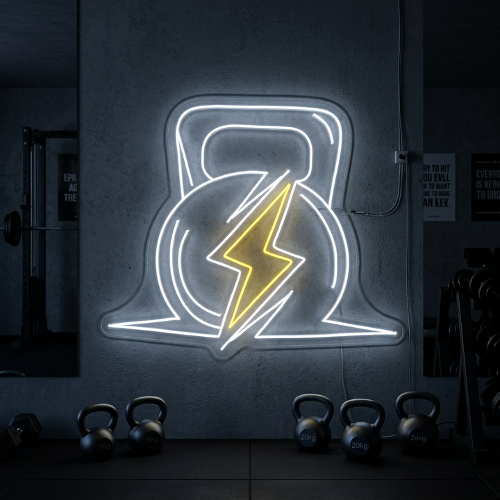 "Salle De Sport Puissance Fitness" Enseigne Lumineuse en Néon