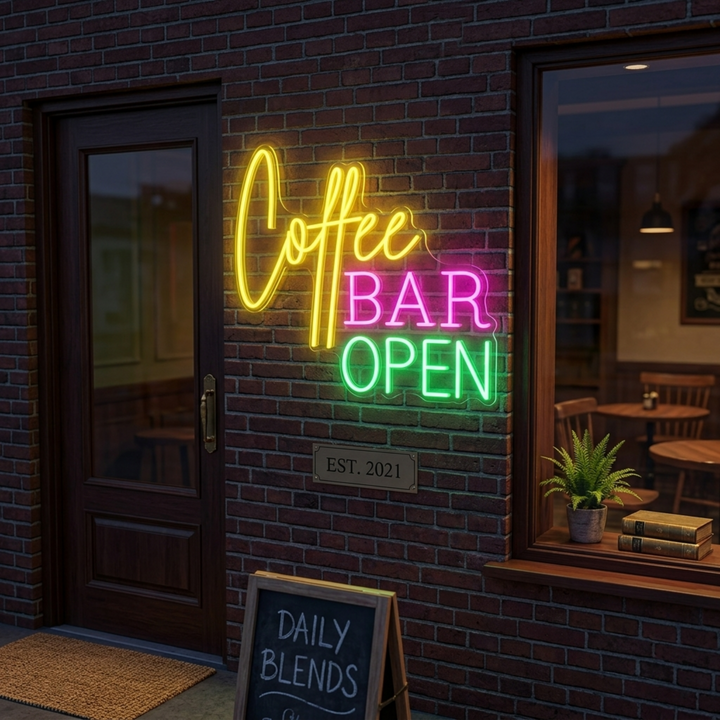 "Coffee Bar Open" Lumineuse en Néon