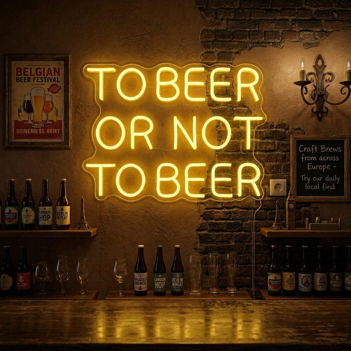 "Bar À Bière, To Beer Or Not To Beer" Enseigne Lumineuse en Néon