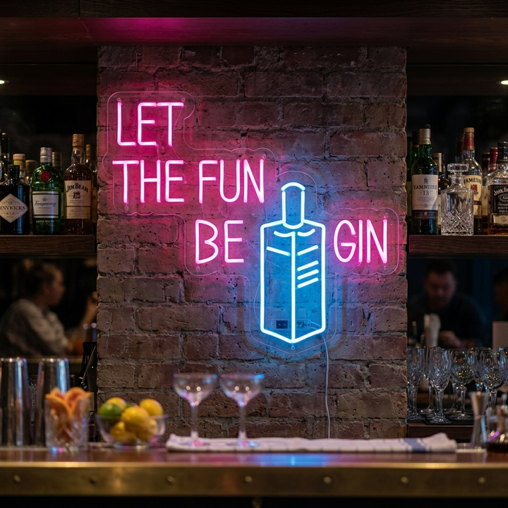 "Let Fun Be Gin Bouteille Bar À Bière" Enseigne Lumineuse en Néon