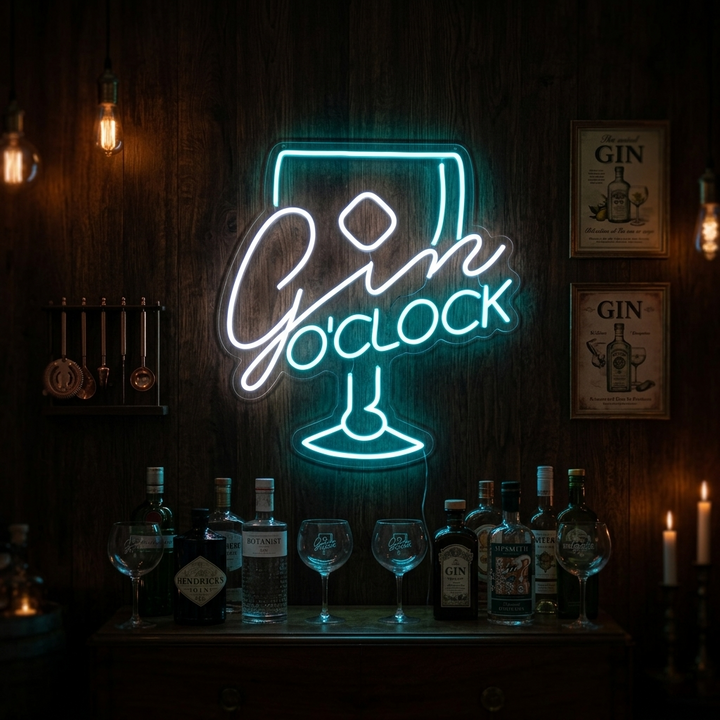 "Gin Oclock Verre" Enseigne Lumineuse en Néon