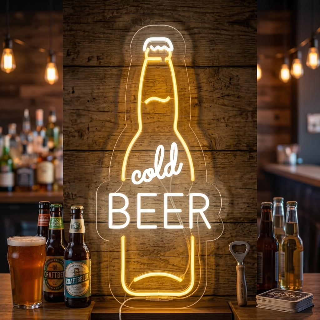 "Cold Beer Bouteille De Bière Bar" Enseigne Lumineuse en Néon
