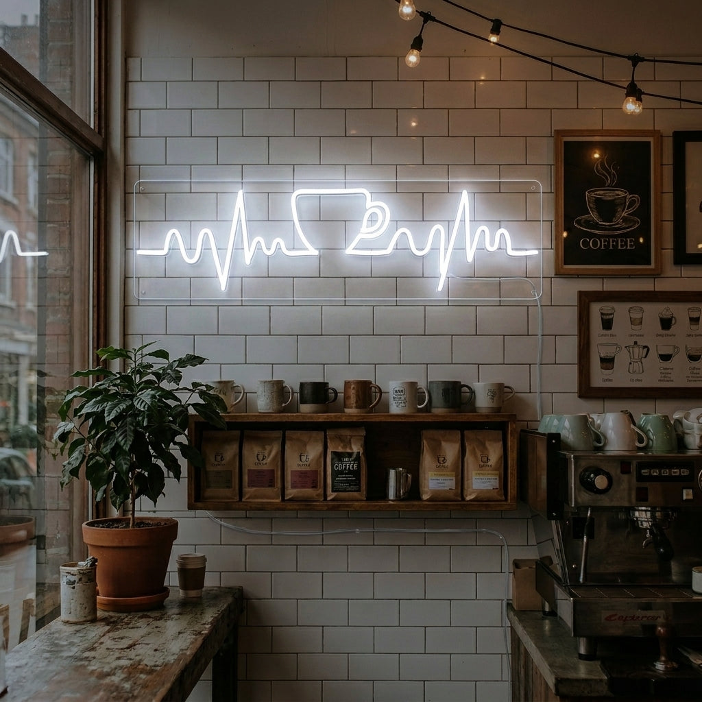 "Café Rythme Cardiaque" Enseigne Lumineuse en Néon