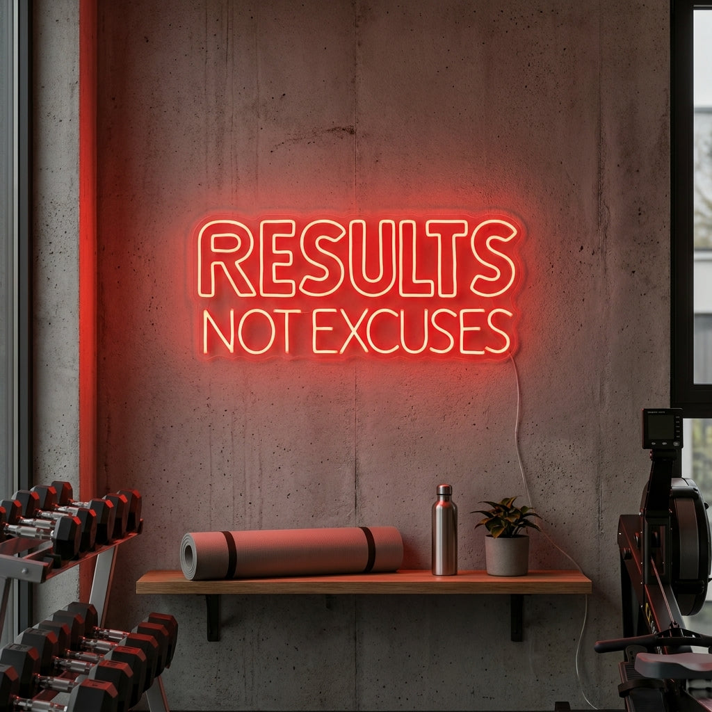 "Results Not Excuses, Décoration De La Salle De Sport, Citations Du Fitness, Citations De L'Entraînement" Enseigne Lumineuse en Néon