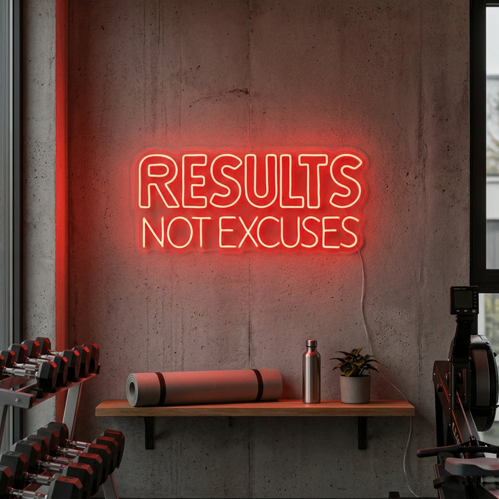 "Results Not Excuses, Décoration De La Salle De Sport, Citations Du Fitness, Citations De L'Entraînement" Enseigne Lumineuse en Néon