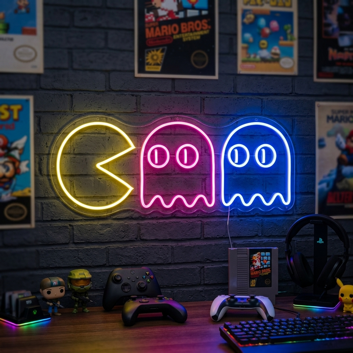 Pacman Néon Sign, Neon Gaming, Neon Gamer, Chambre Gaming