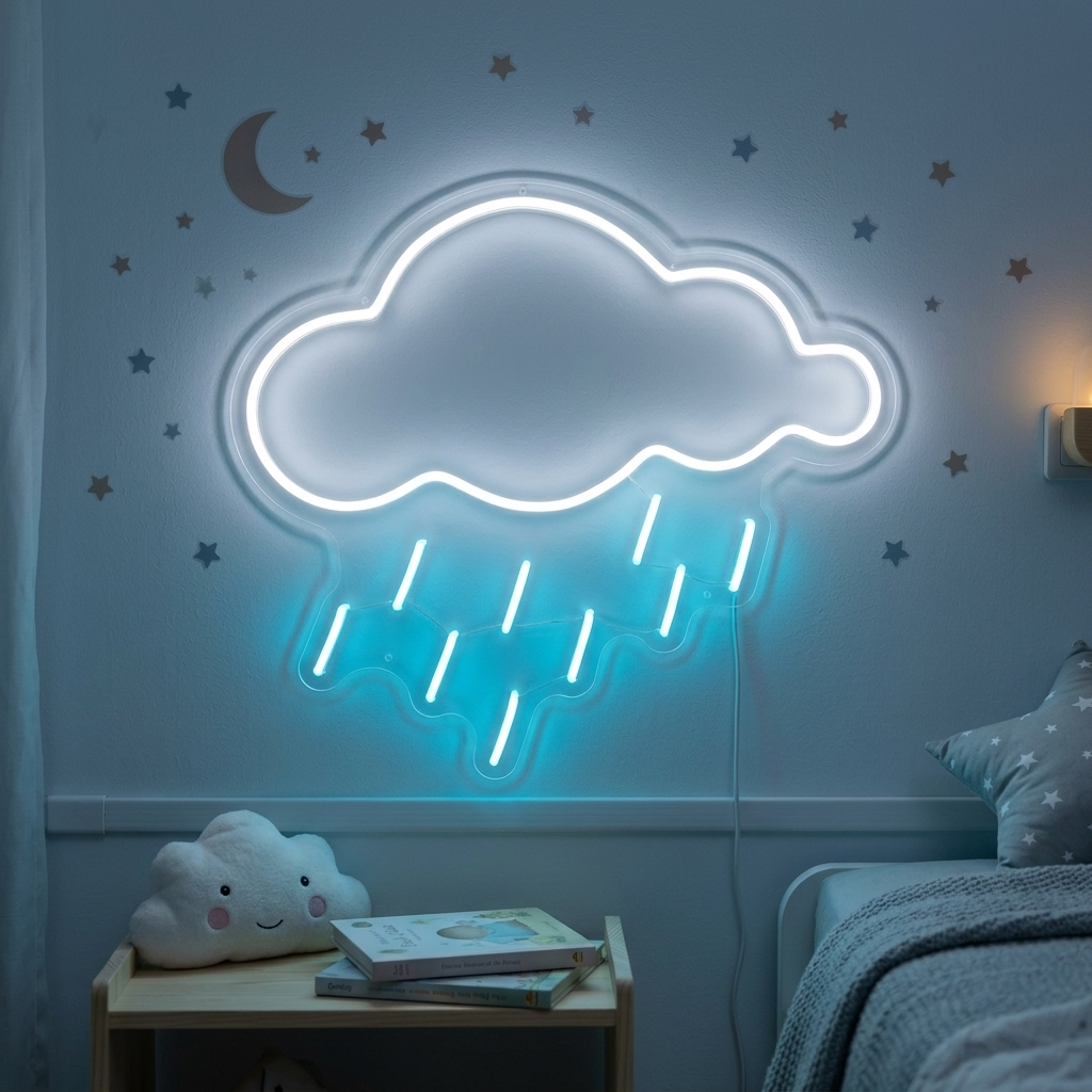 "Élément Symbole Nuage Pluie" Enseigne Lumineuse en Néon