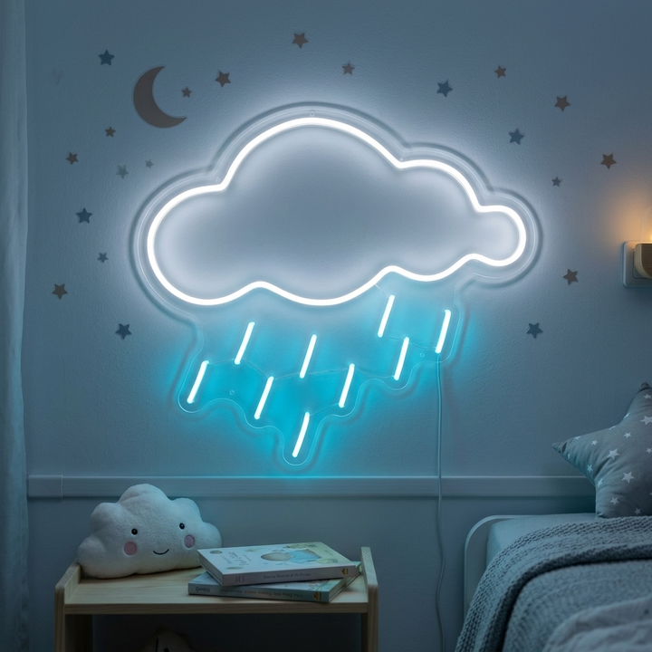 "Élément Symbole Nuage Pluie" Enseigne Lumineuse en Néon
