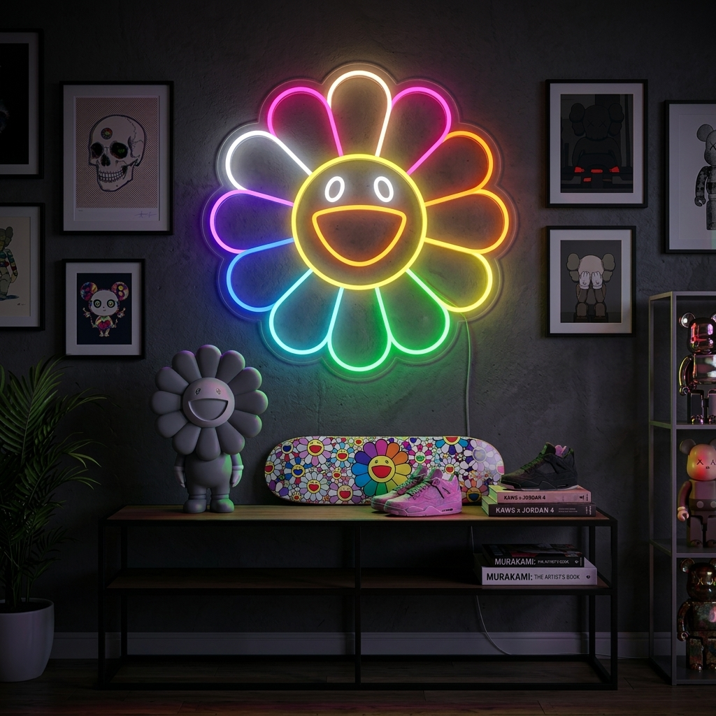 "Fleur Arc-En-Ciel" Enseigne Lumineuse en Néon