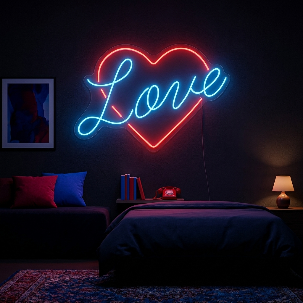 "Love, Cœur" Enseigne Lumineuse en Néon