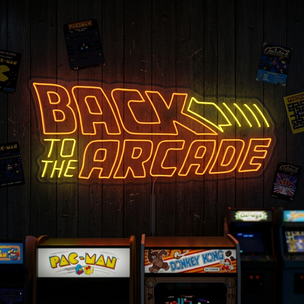 "Back To The Arcade, Décoration De Salle De Jeux" Enseigne Lumineuse en Néon